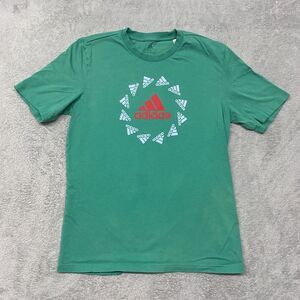 2/$10 adidas Shirt Mens S Green Logo‎ Short Sleeve Tee Cotton Crew Neck Graphic